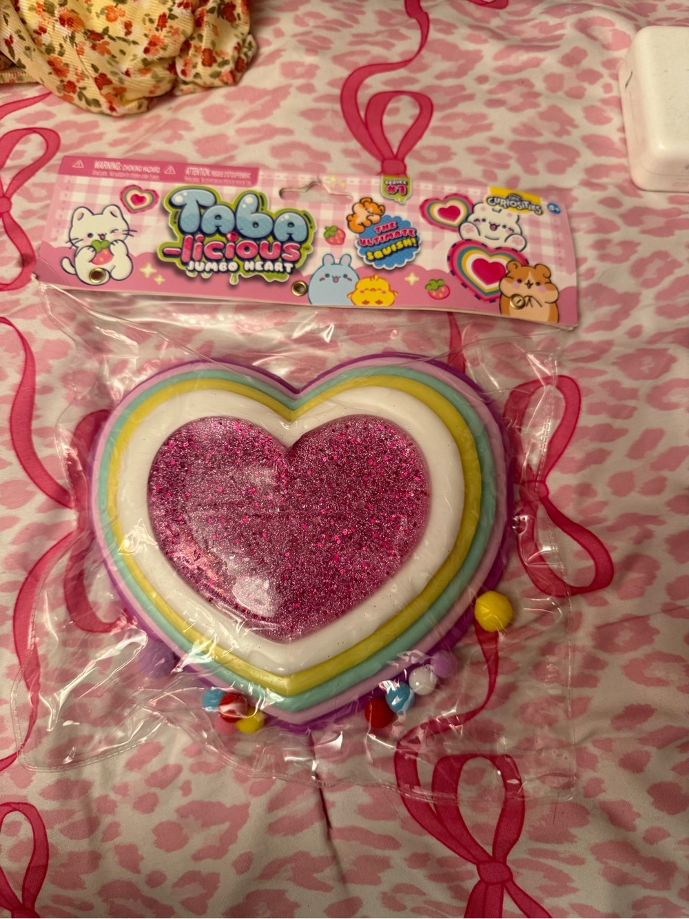 Taba-licious Jumbo Heart Squishy Toy - Pink Glitter & Rainbow Layers